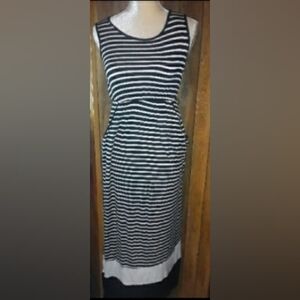 Striped Blue & White Straight Tube Sleeveless Maxi Dress